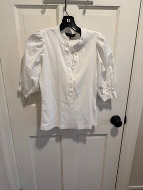 Veronica Beard White Buttoned Henley Blouse